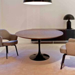 Mesa-Saarinen-de-Jantar-redonda---Base-Preta-Tampo-de-Madeira-90x100x110cm